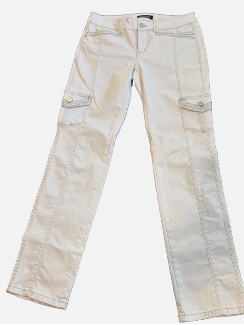 White House Black Market White Cargo Slim Pants Rhinestone Detail Size 2